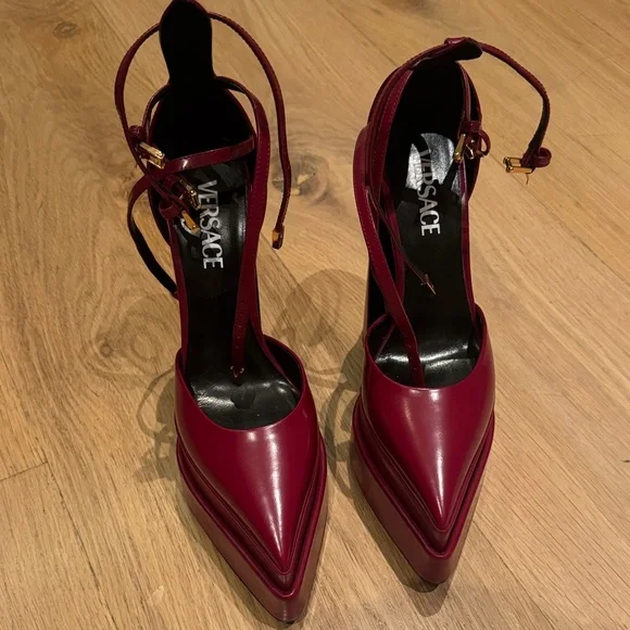 Versace Burgundy Platform Heels - Picture 2 of 11